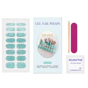 EELHOE Soft Gel Nail Sticker Set (Shiny Blue-Green) Semi-Baked Nail Paper, Fresh And Shiny Minimalist Style Soft Nail Stickers (Option: 1set-15.99g-5.51*2.99*0.55inch)