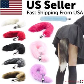 False Fox Tail With Metal Anal-Butt Plug Buttplug Cosplay Game Toy Games Romance (Color: Purple)